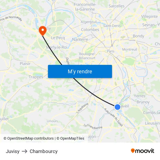 Juvisy to Chambourcy map