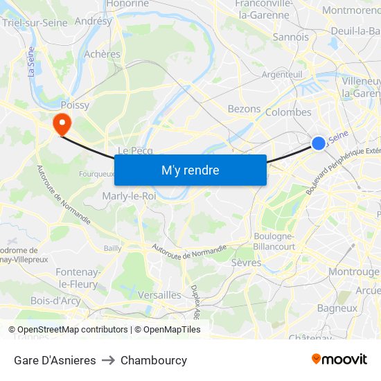 Gare D'Asnieres to Chambourcy map