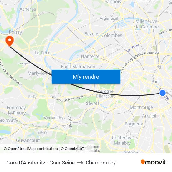 Gare D'Austerlitz - Cour Seine to Chambourcy map