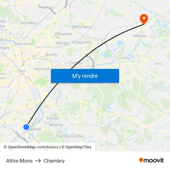Athis-Mons to Chambry map