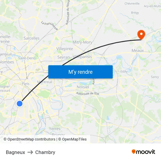 Bagneux to Chambry map