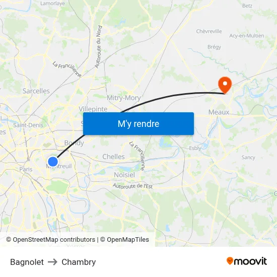 Bagnolet to Chambry map