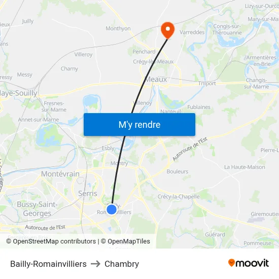 Bailly-Romainvilliers to Chambry map