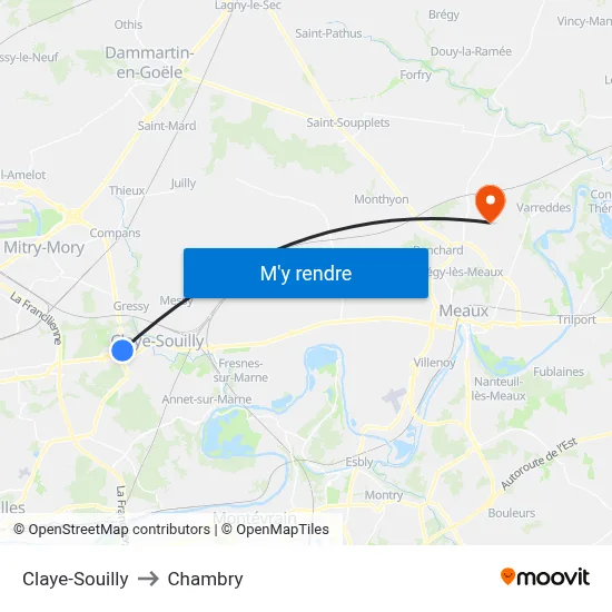 Claye-Souilly to Chambry map