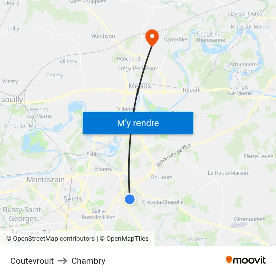 Coutevroult to Chambry map