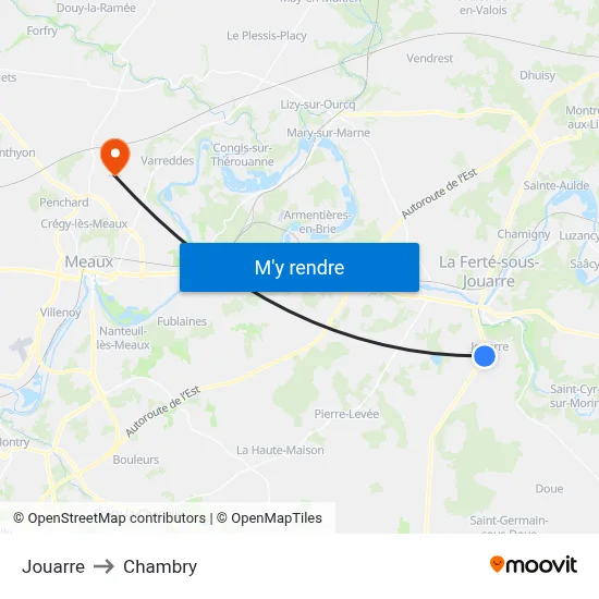 Jouarre to Chambry map