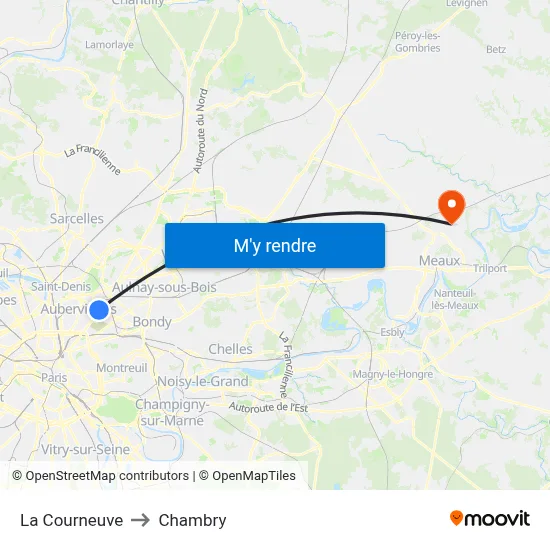 La Courneuve to Chambry map