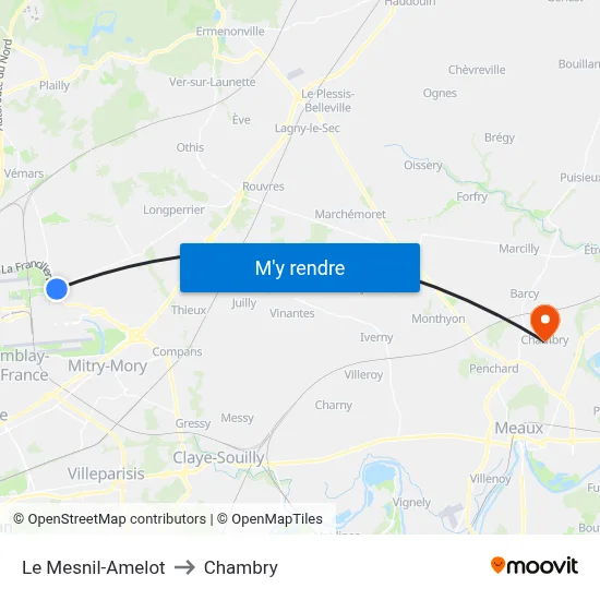 Le Mesnil-Amelot to Chambry map