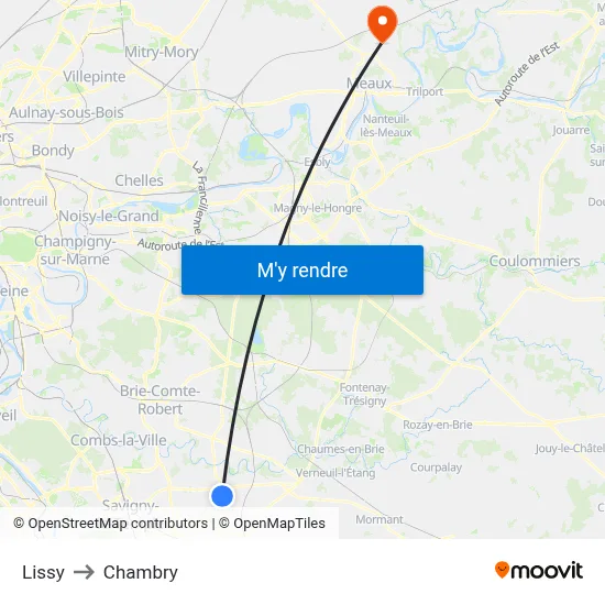 Lissy to Chambry map