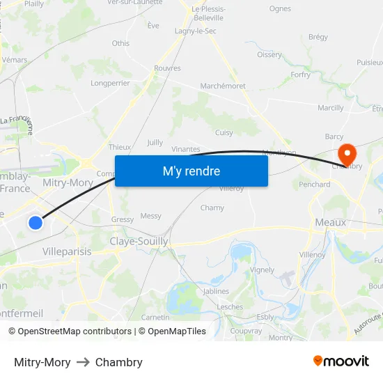 Mitry-Mory to Chambry map