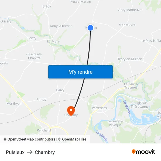 Puisieux to Chambry map