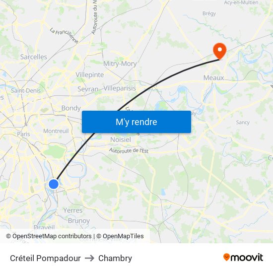 Créteil Pompadour to Chambry map