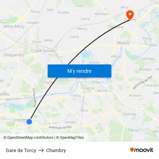 Gare de Torcy to Chambry map