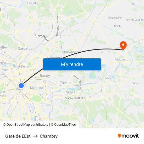 Gare de L'Est to Chambry map