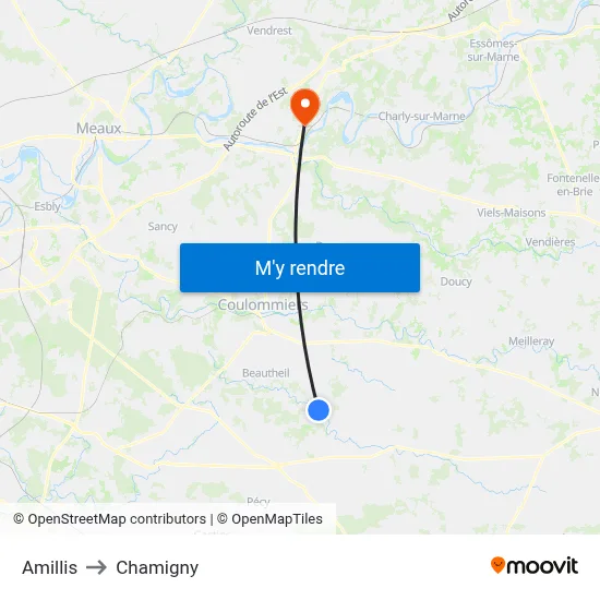 Amillis to Chamigny map