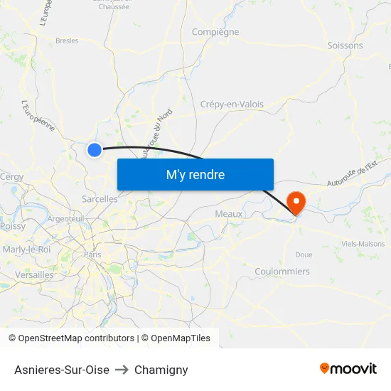 Asnieres-Sur-Oise to Chamigny map