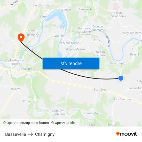 Bassevelle to Chamigny map