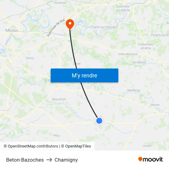 Beton-Bazoches to Chamigny map