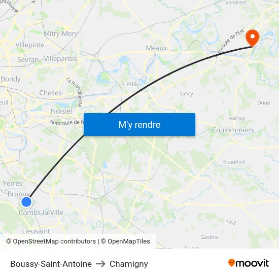 Boussy-Saint-Antoine to Chamigny map