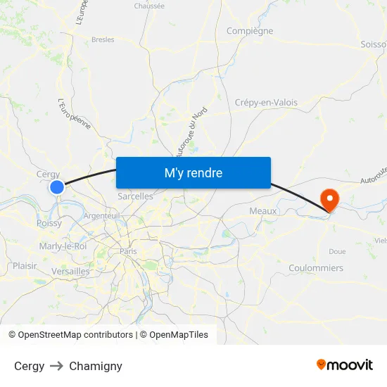 Cergy to Chamigny map
