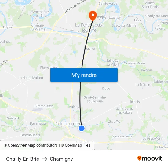 Chailly-En-Brie to Chamigny map