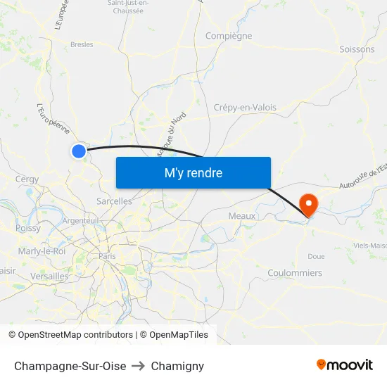 Champagne-Sur-Oise to Chamigny map