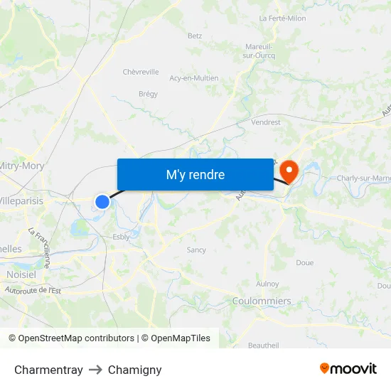 Charmentray to Chamigny map