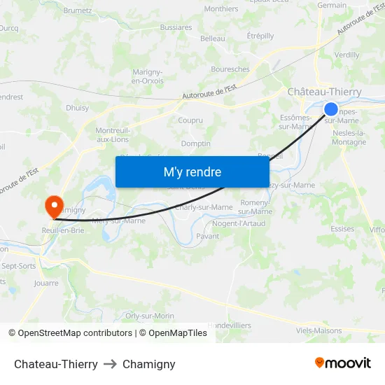 Chateau-Thierry to Chamigny map
