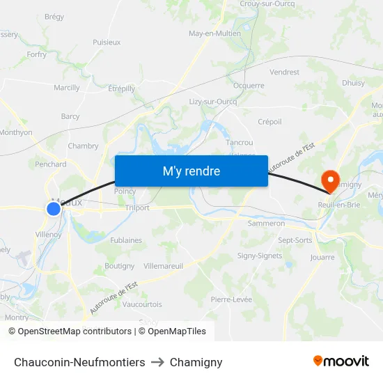 Chauconin-Neufmontiers to Chamigny map