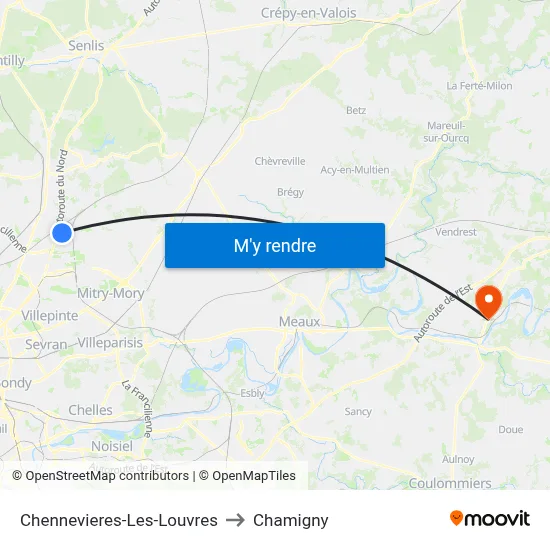 Chennevieres-Les-Louvres to Chamigny map