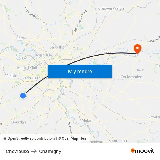 Chevreuse to Chamigny map