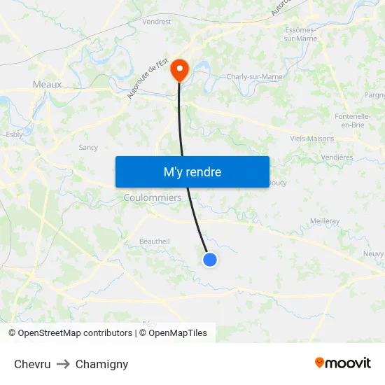 Chevru to Chamigny map