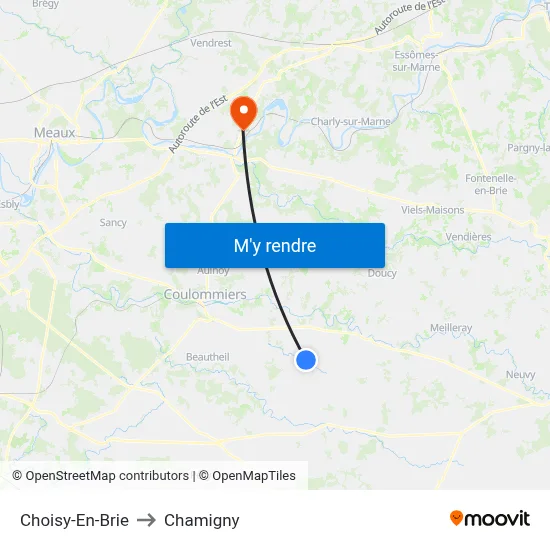 Choisy-En-Brie to Chamigny map