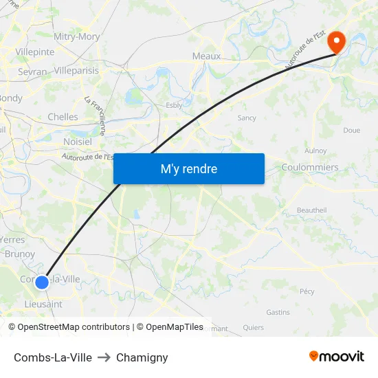 Combs-La-Ville to Chamigny map
