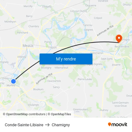 Conde-Sainte-Libiaire to Chamigny map