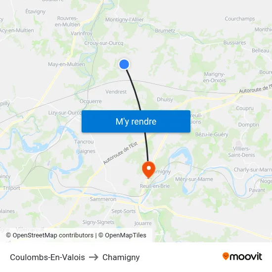Coulombs-En-Valois to Chamigny map