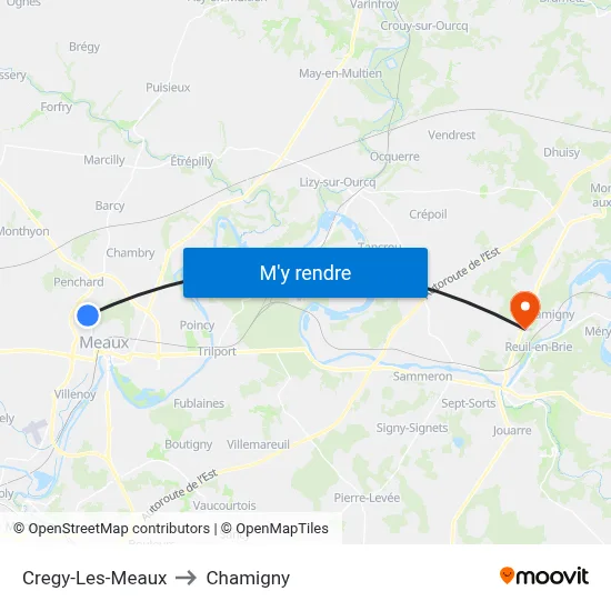 Cregy-Les-Meaux to Chamigny map