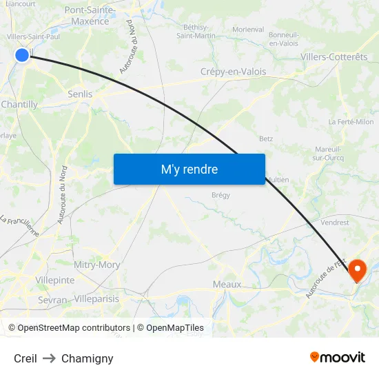 Creil to Chamigny map