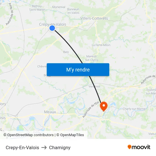 Crepy-En-Valois to Chamigny map