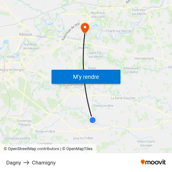 Dagny to Chamigny map
