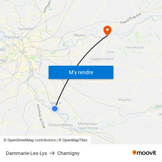 Dammarie-Les-Lys to Chamigny map