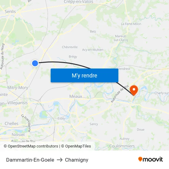 Dammartin-En-Goele to Chamigny map