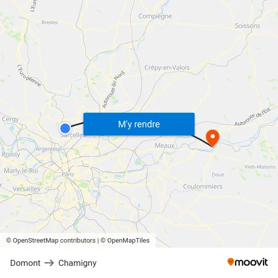 Domont to Chamigny map