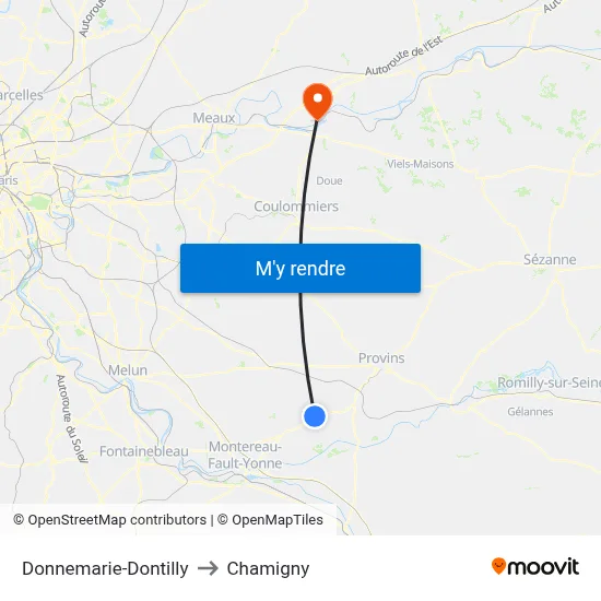 Donnemarie-Dontilly to Chamigny map