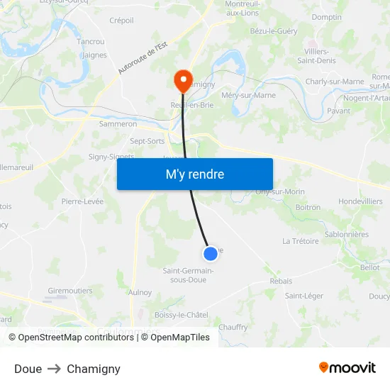 Doue to Chamigny map