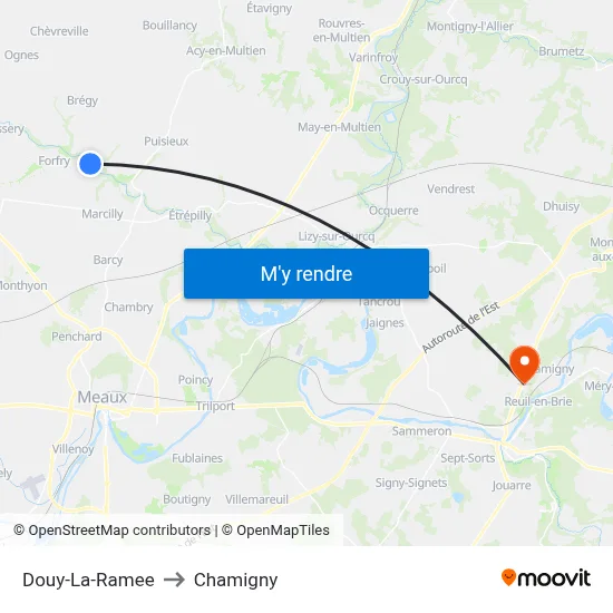 Douy-La-Ramee to Chamigny map