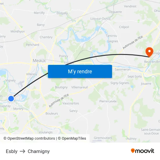 Esbly to Chamigny map