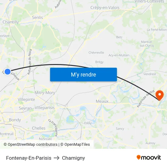 Fontenay-En-Parisis to Chamigny map