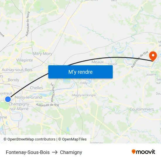 Fontenay-Sous-Bois to Chamigny map