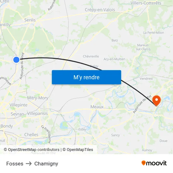 Fosses to Chamigny map